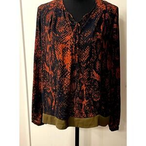 women's Cabi blouse size small faux cross wrap V-neck long sleeves snake print